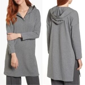 Eileen Fisher Hoodie Sweatshirt Tunic Long Sleeve Soft Knit Cotton Gray Size Xxs